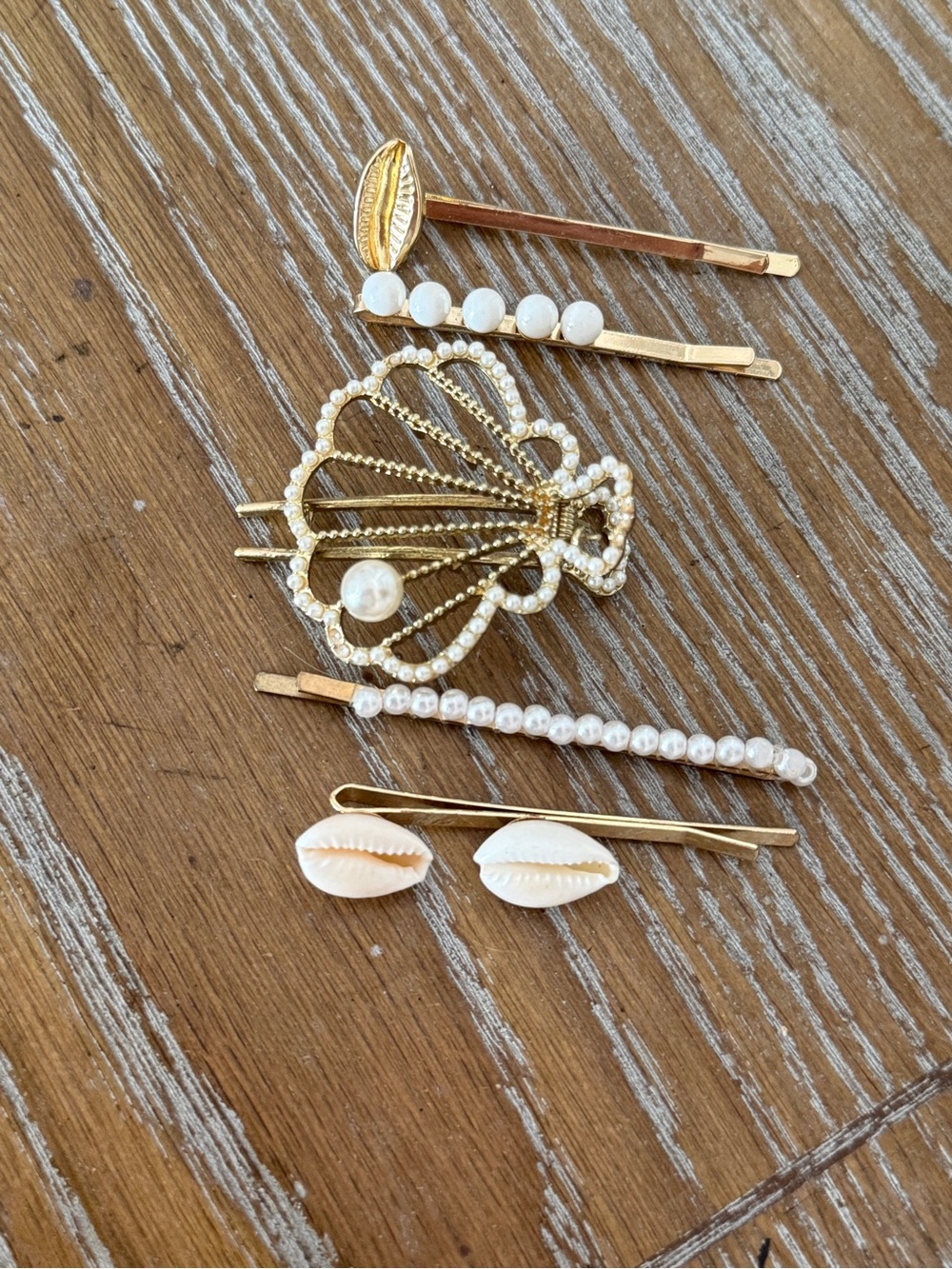 Gold, Pearl, Shell Mermaidcore Hair Clip Set